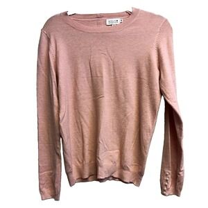 Molly Bracken Women's M Pink Knit Sweater Pearl Button Cuff Crew Neck Pullover